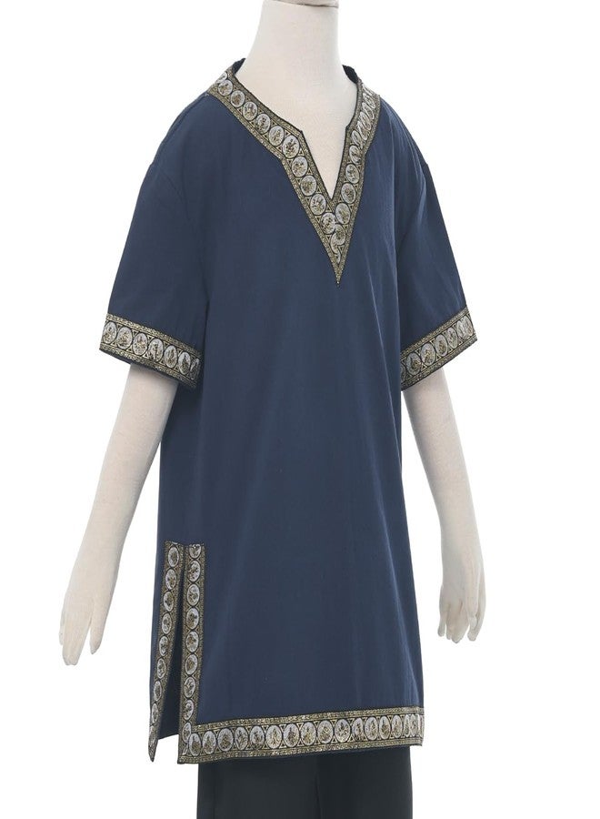 CAMDOM Boys Renaissance Viking Pirate V Neck Shirt Medieval Knight Costume Tops - Image 3